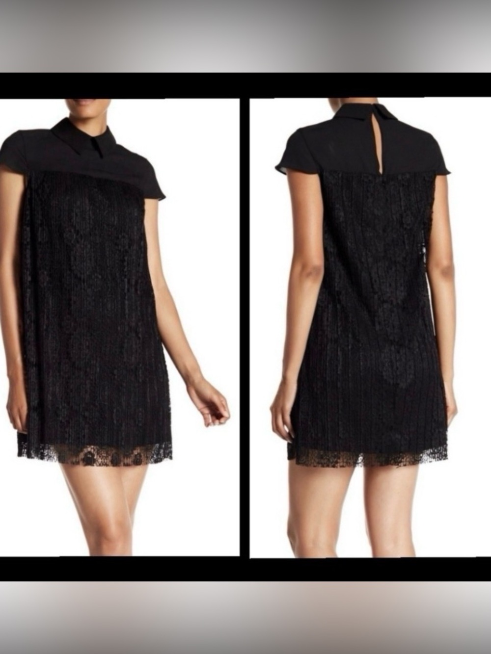 Nanette Lepore Black Lace Shift Dress with Collar Detail